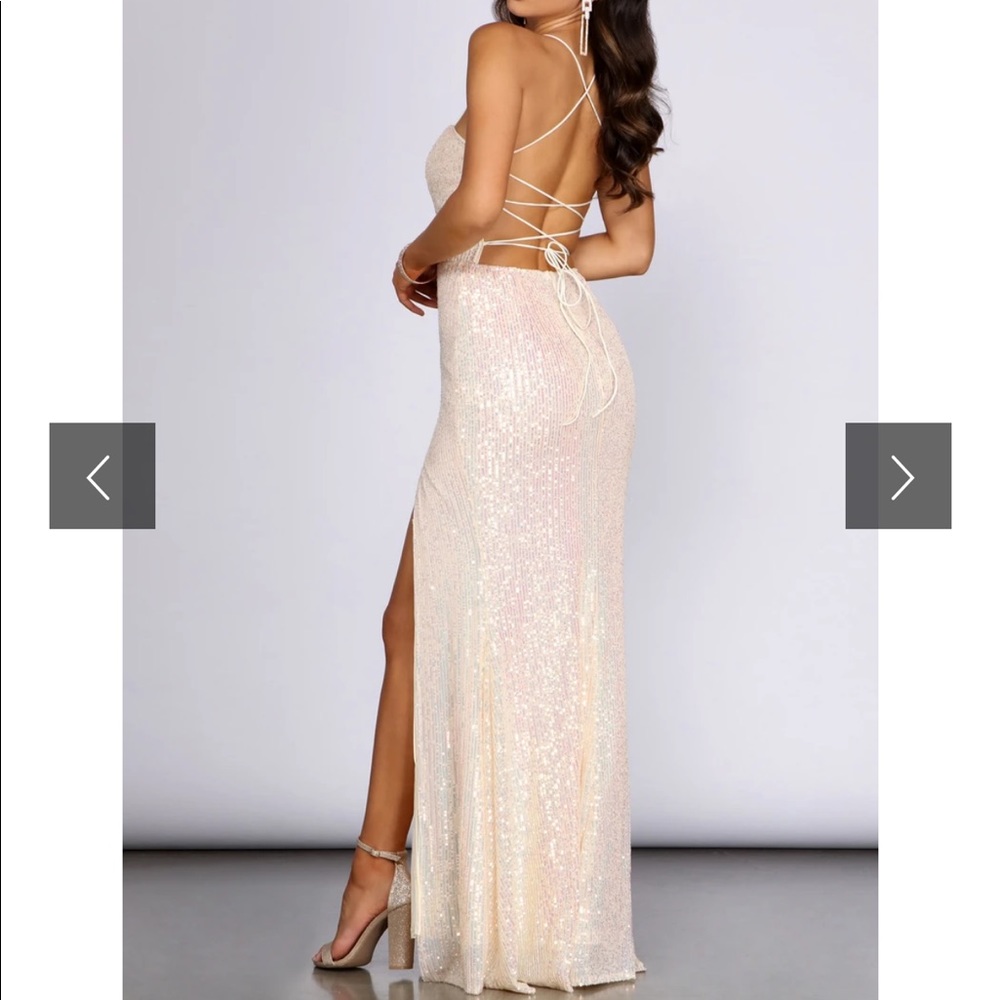 Sequin Dress / ANGELIA LACE UP BACK IRIDESCENT